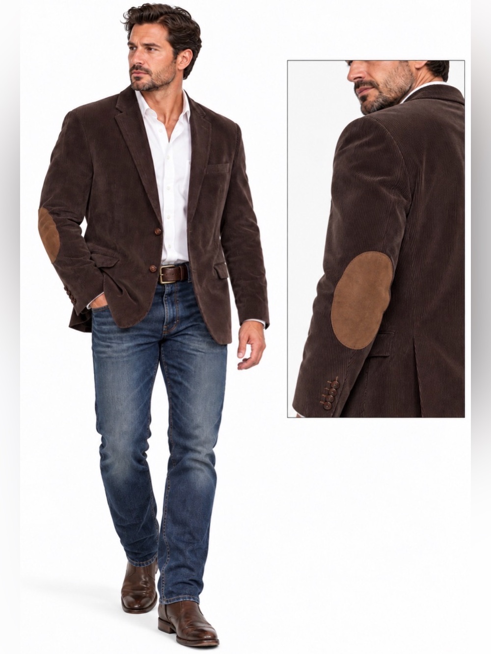 Lauren Ralph Lauren Men’s Brown Corduroy Blazer Suede Elbow Patches Preppy 46R